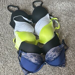Victoria's Secret Mixed Bra Bundle (5 bras) Navy, Neon Yellow, Gray, Black